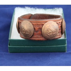 Handmade Brown Leather Bracelet with 5 Genuine Pecos Eagle Coins